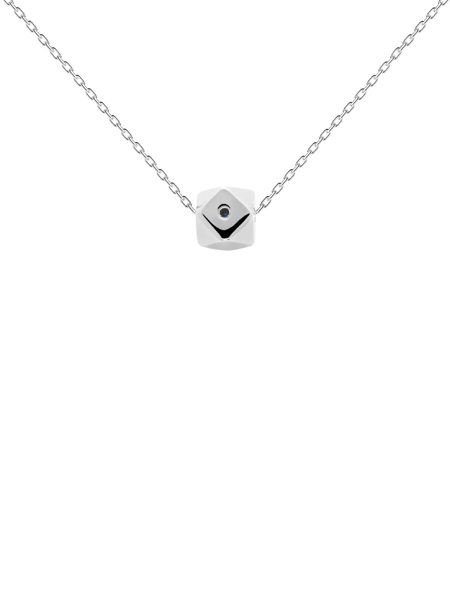 PDPaola Halskette - Bambina: Silberne Kette mit geometrisch-eckigem Anhänger und dunklem Stein in der Mitte-ein elegantes Schmuckstück von PDPaola.
