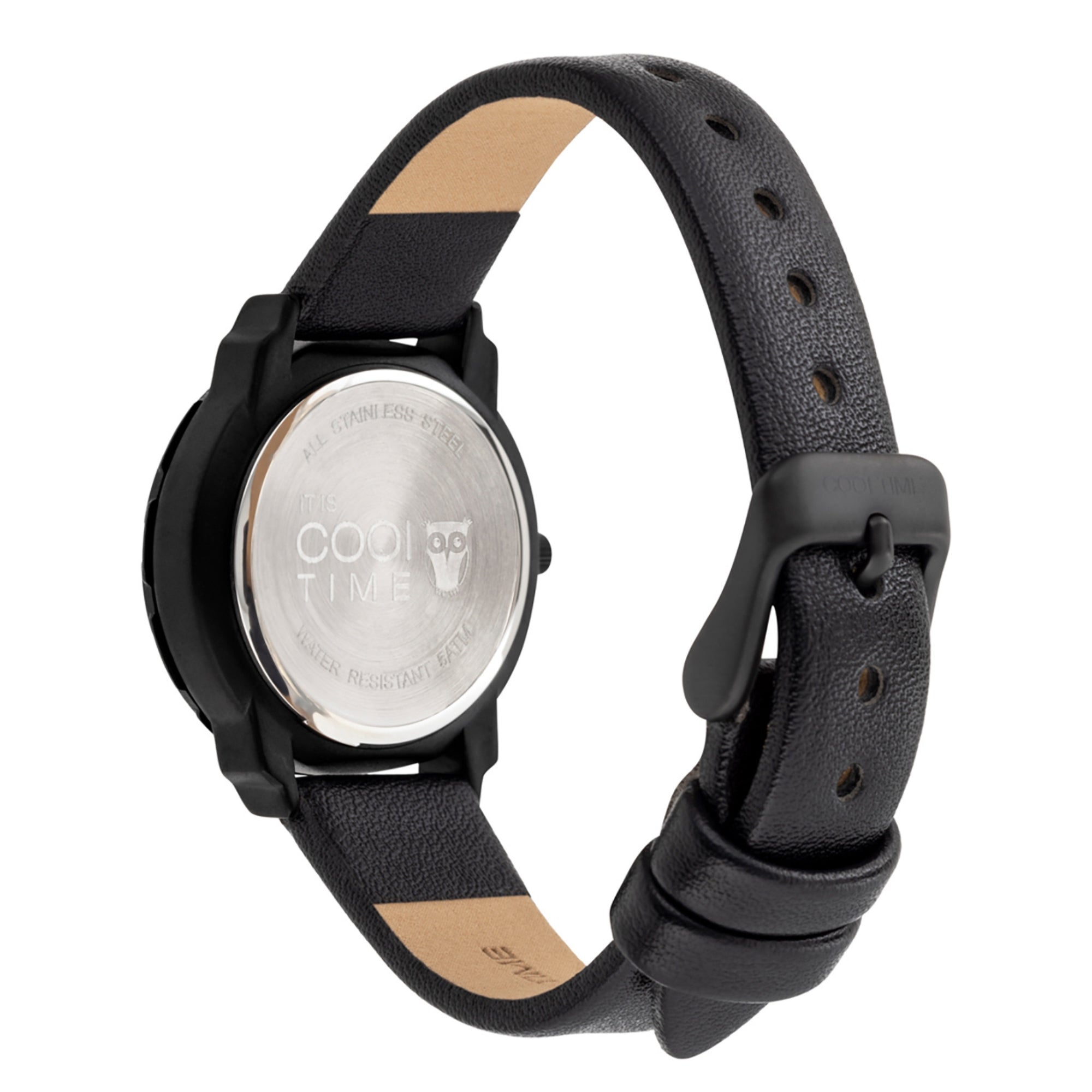 Cool Time Kids Armbanduhr in klassischem Design mit schwarzem Kunstlederband Rückansicht