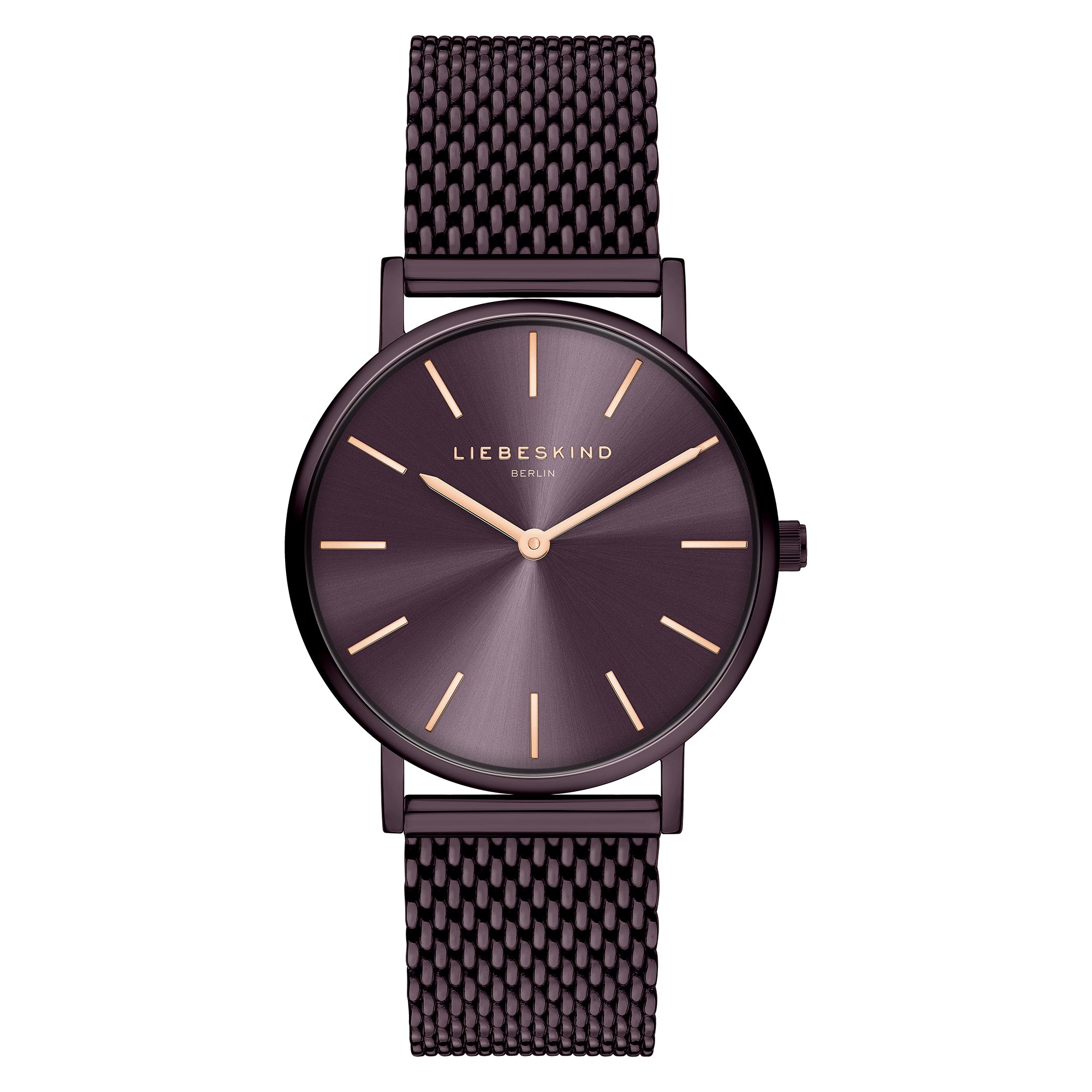 Liebeskind Berlin Armbanduhr mit lila Zifferblatt, lila Gehäuse und lila Meshband Produktbild