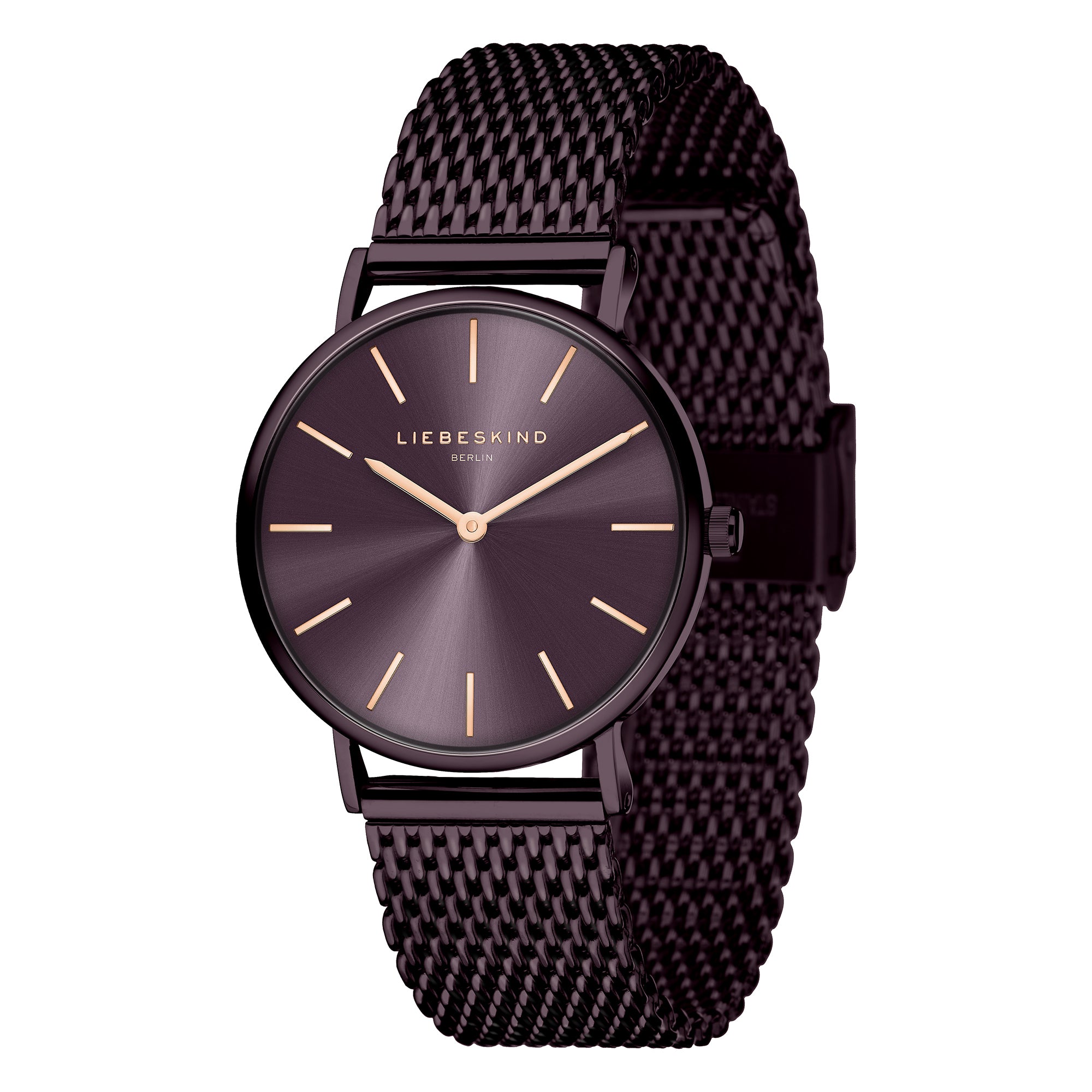 Liebeskind Berlin Armbanduhr mit lila Zifferblatt, lila Gehäuse und lila Meshband Zusatzbild