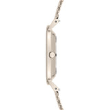 Liebeskind Berlin Armbanduhr mit rosa Zifferblatt, roségoldenem Gehäuse und roségoldenem Meshband Seitenansicht