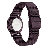 Liebeskind Berlin Armbanduhr mit lila Zifferblatt, lila Gehäuse und lila Meshband Rückansicht