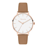 Tamaris Armbanduhr mit roségoldenem Gehäuse und braunem Lederarmband Produktbild