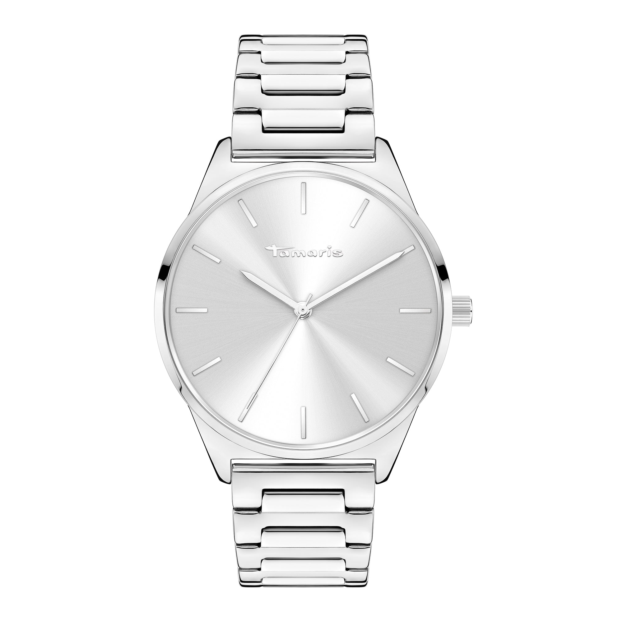 Tamaris Armbanduhr mit silbernem Zifferblatt, silbernem Gehäuse und silbernem Edelstahlband Produktbild