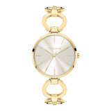 Tamaris Armbanduhr mit silbernem Ziffernblatt, goldenem Gehäuse und goldenem Schmuckband Produktbild