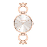 Tamaris Armbanduhr mit silbernem Ziffernblatt, roségoldenem Gehäuse und roségoldenem Schmuckband Produktbild