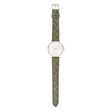 Tamaris Armbanduhr in klassischem Design mit grünlichem Gehäuse und grünem Lederarmband Produktbild