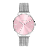 Tamaris Armbanduhr mit rosanem Ziffernblatt, silbernem Gehäuse und silbernem Mesh-Armband Produktbild