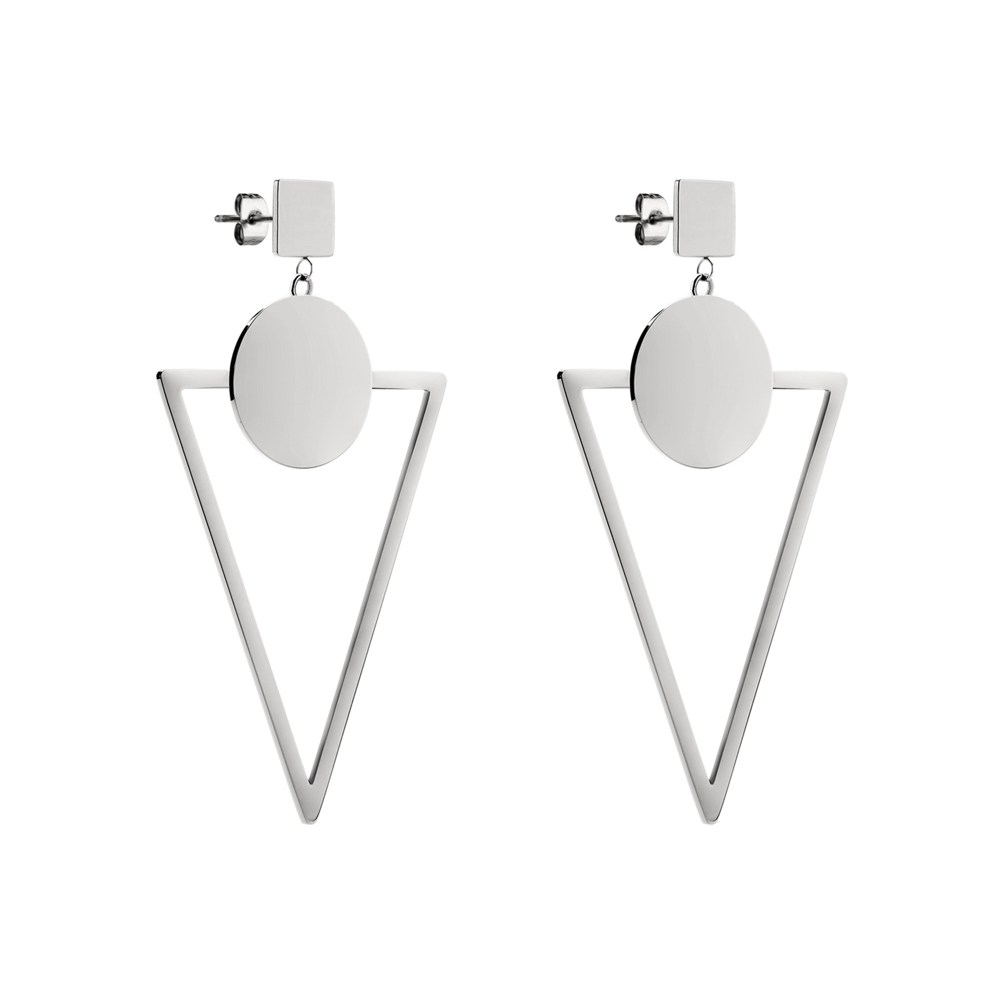 Liebeskind Berlin Ohrhänger bestehend aus einem Ohrstecker in Quadratform und einem dreieckigen Anhänger, in der Farbe silber; Produktbild