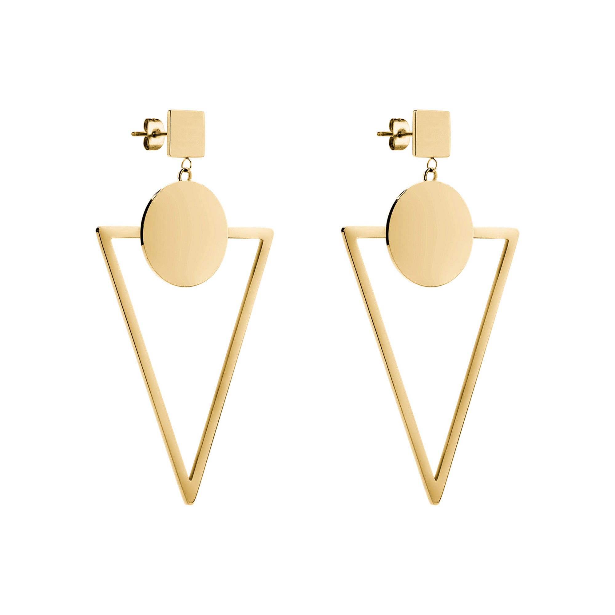 Liebeskind Berlin Ohrhänger bestehend aus einem Ohrstecker in Quadratform und einem dreieckigen Anhänger, in der Farbe gold; Produktbild