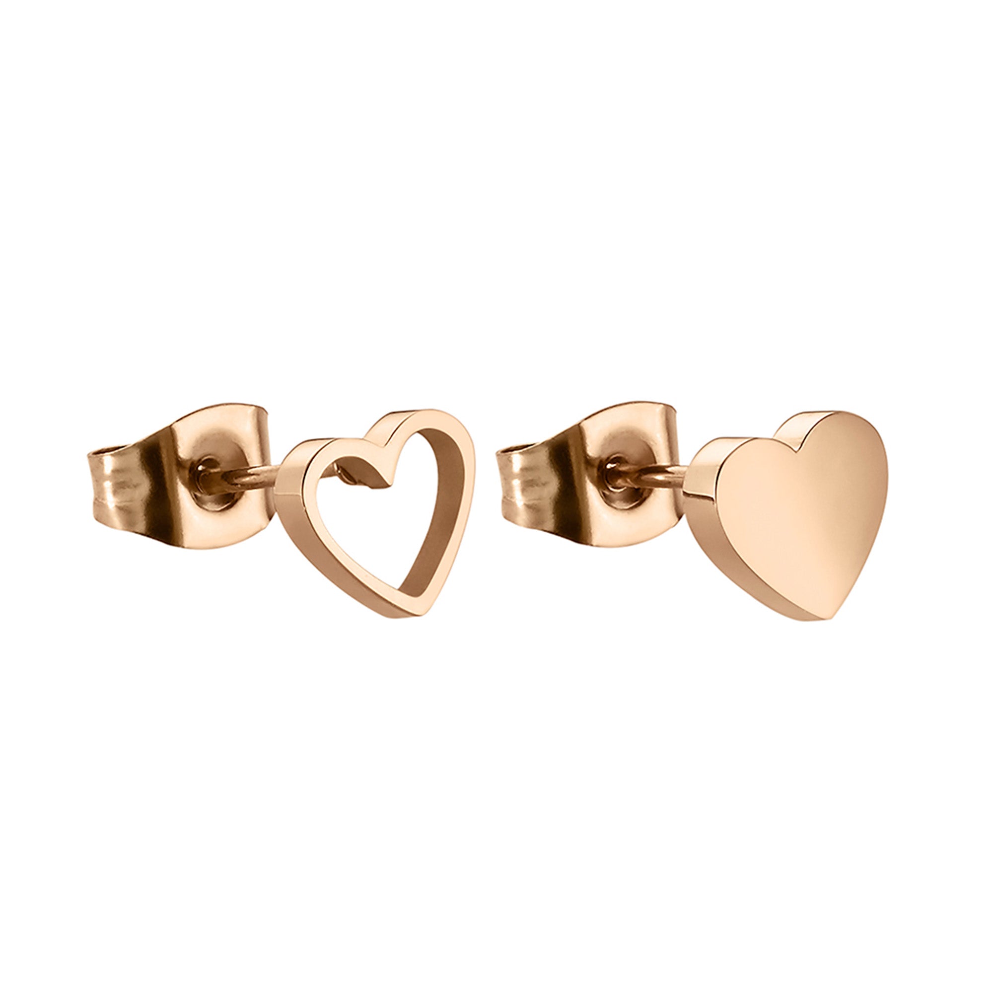 Liebeskind Berlin Ohrstecker in Herzform im asymmetrischen Design und der Farbe roségold; Produktbild