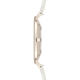 Liebeskind Berlin Armbanduhr mit Ziffernblatt und Gehäuse in der Farbe frozen rosé und weiß geflochtenem Lederarmband Seitenansicht