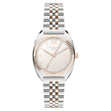 Liebeskind Berlin Armbanduhr mit kleinem silbernem Gehäuse, roségold glänzend-geriffeltem Topring und bicolor Edelstahlband in silber und roségold Produktbild