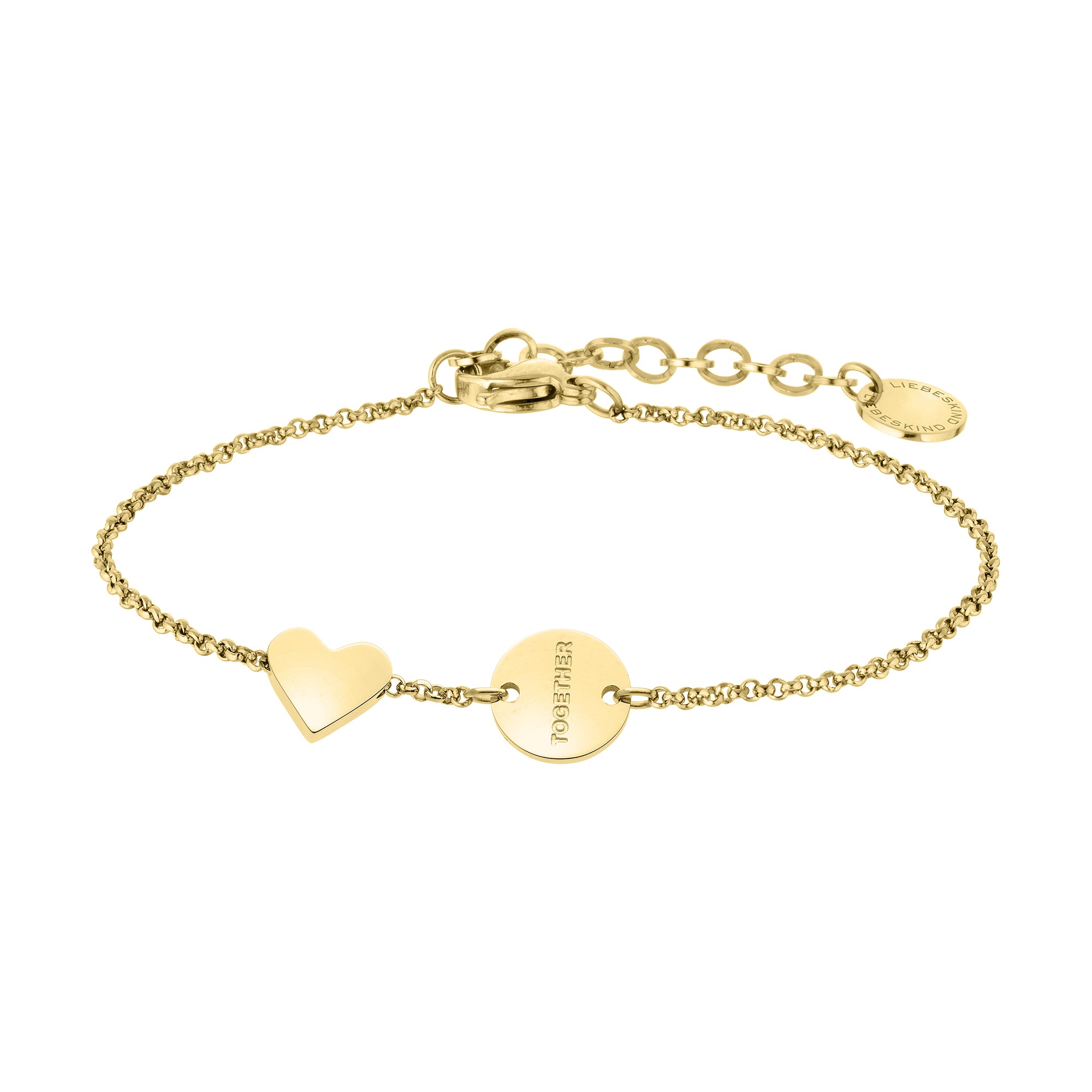 Liebeskind Berlin Armband bestehend aus einer goldenen Gliederkette und Herzanhänger; Produktbild