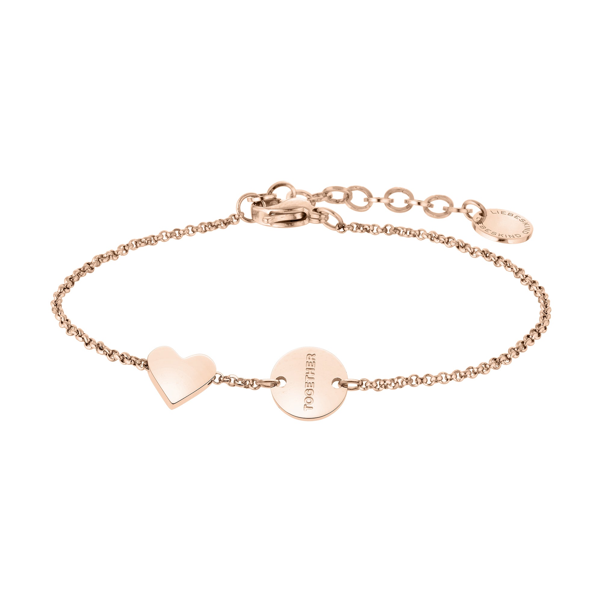 Liebeskind Berlin Armband bestehend aus einer roségoldenen Gliederkette und Herzanhänger; Produktbild