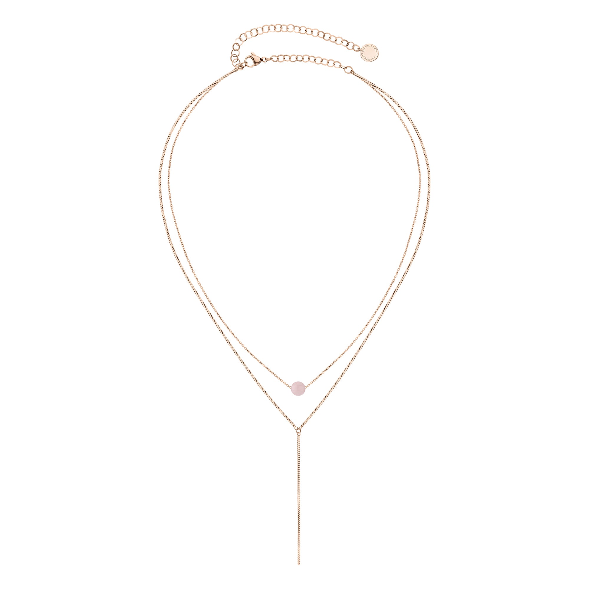 Liebeskind Berlin Halskette bestehend aus einem Mix einer roségoldenen Venezianerkette und einer Ankerkette mit Beads Anhänger aus Rosenquarz; Produktbild