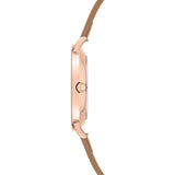 Tamaris Armbanduhr mit roségoldenem Gehäuse und braunem Lederarmband Seitenansicht