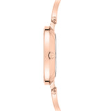 Tamaris Armbanduhr mit silbernem Ziffernblatt, roségoldenem Gehäuse und roségoldenem Schmuckband Seitenansicht