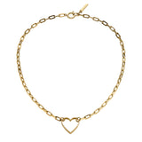 Die LIEBESKIND BERLIN Halskette - In Liebe von Liebeskind Berlin besteht aus einer goldenen Kette mit einem offenen Herzanhänger, der sich perfekt als Geschenk eignet und elegant auf weißem Hintergrund präsentiert wird.