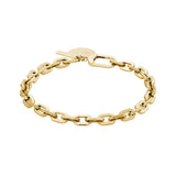 Liebeskind Berlin Armband bestehend aus einer groben, goldenen Gliederkette und zwei goldenen Anhängern; Produktbild