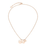 Liebeskind Berlin Halskette bestehend aus einer filigranen, roségoldenen Kette mit einem kleinen Herzanhänger und zwei gravierten, runden Plättchenanhängern; Produktbild