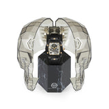 Philipp Plein Armbanduhr im Tonneau Shape mit teilskelettiertem silbernem Zifferblatt mit schwarzem glassteinbesetztem Totenkopf- und Knochenmotiv und goldenen Akzenten, schwarzem Gehäuse mit goldenen Akzenten und schwarzem Edelstahlband Produktbild