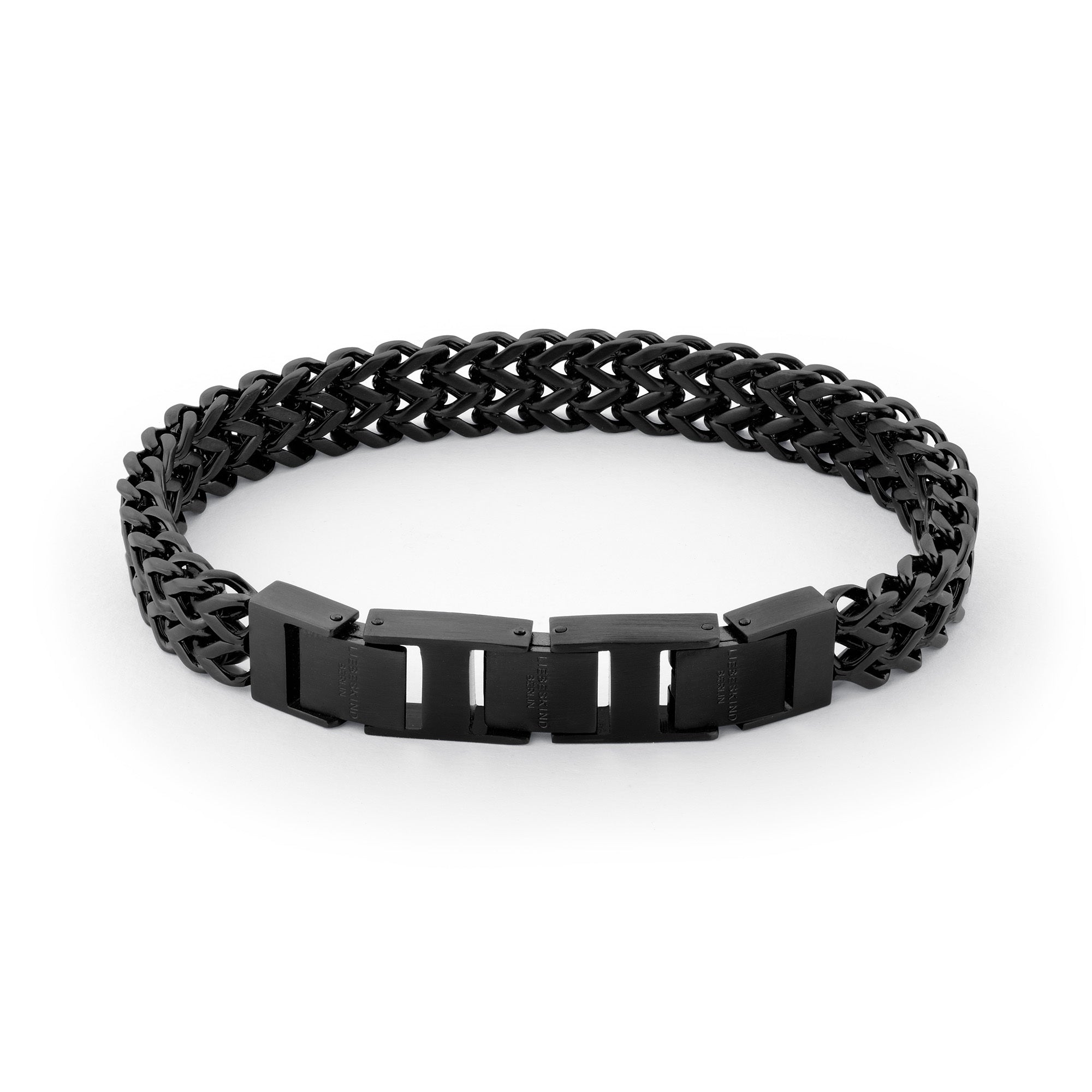 Liebeskind Berlin Armband mit schwarzer, breiten, geflochtener Gliederkette und robusten Verschluss Produktbild