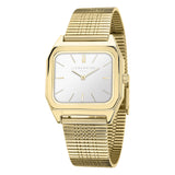 Die LIEBESKIND BERLIN Armbanduhr - Vintage Classic von Liebeskind Berlin besticht durch ein goldenes Gehäuse, silbernes Zifferblatt und Mesh-Armband im klassischen Stil - eine stilvolle Damenuhr.