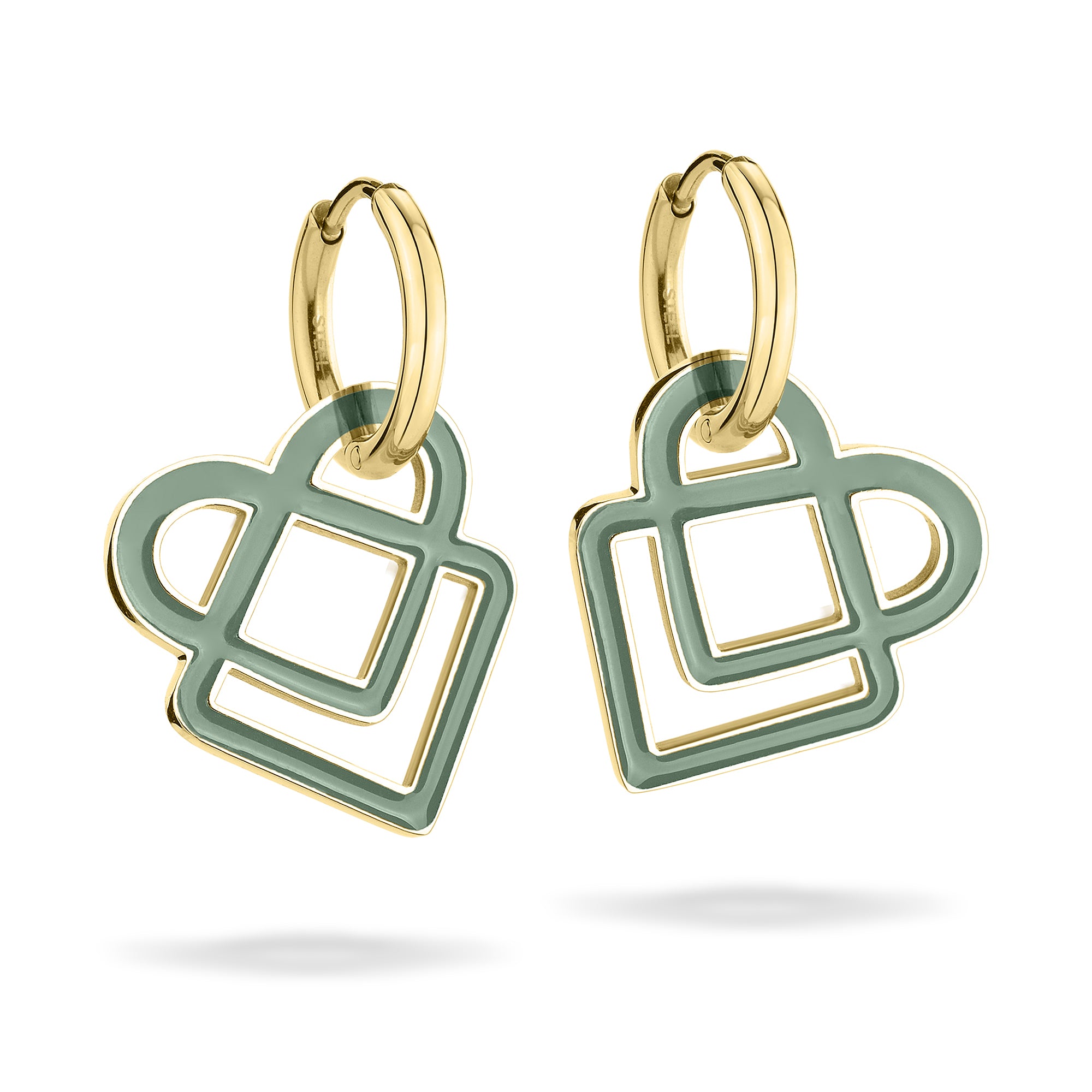 Setzen Sie einen modernen Akzent mit dem LIEBESKIND BERLIN Ohrhänger - Colorful Icon von Liebeskind Berlin. Die goldenen Ohrringe mit abstrakten geometrischen Anhängern in Hellgrün und Gold sind perfekt, um ein Statement zu setzen.