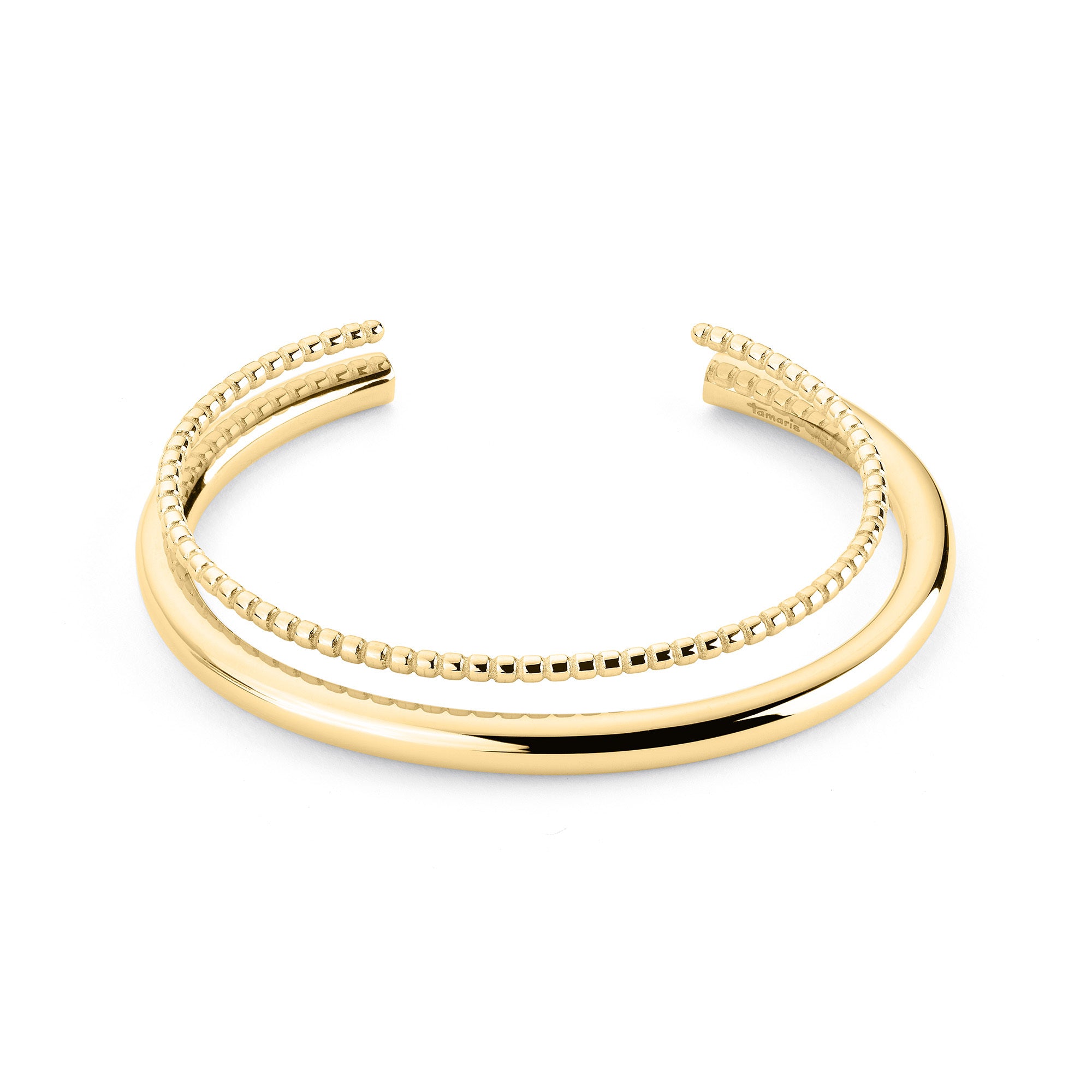 Tamaris Armreif-Set in der Farbe gold bestehend aus einem glatten Armreif und einem Armreif mit geriffelter Struktur Produktbild