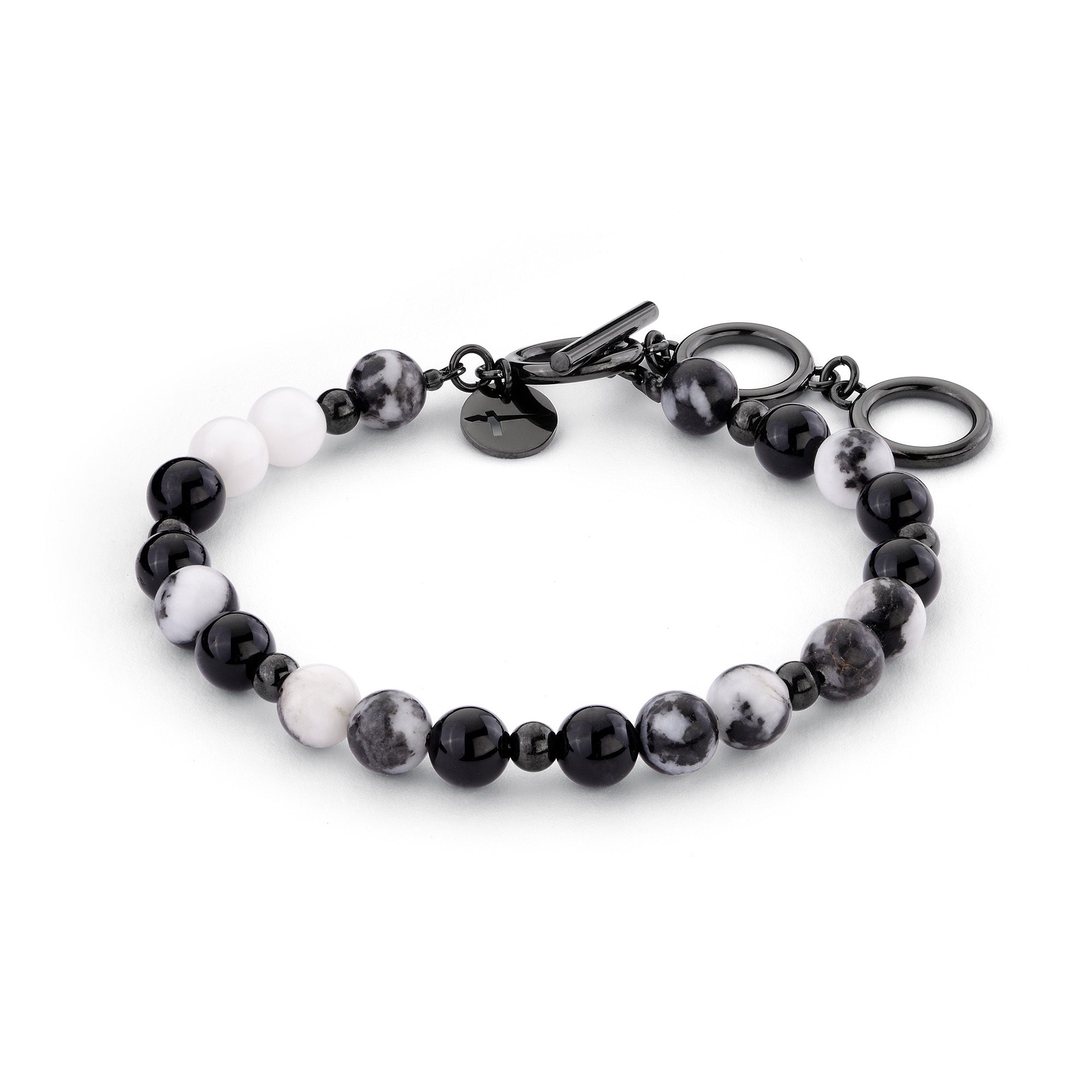 Tamaris Beads Armband aus schwarz-weißen Agatebeads und kleinen schwarzen Metallbeads Produktbild