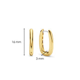 Die Ti Sento Milano Creole - The Classic Creole sind goldene Creolen mit einer Höhe von 16 mm und einer Breite von 3 mm, von der Seite und von vorne gesehen. Diese Ohrringe von Ti Sento Milano verleihen jedem Look einen Hauch von Eleganz.