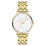 Liebeskind Berlin Armbanduhr mit Datumsanzeige, goldenem Gehäuse und goldenem Edelstahlband; Produktbild