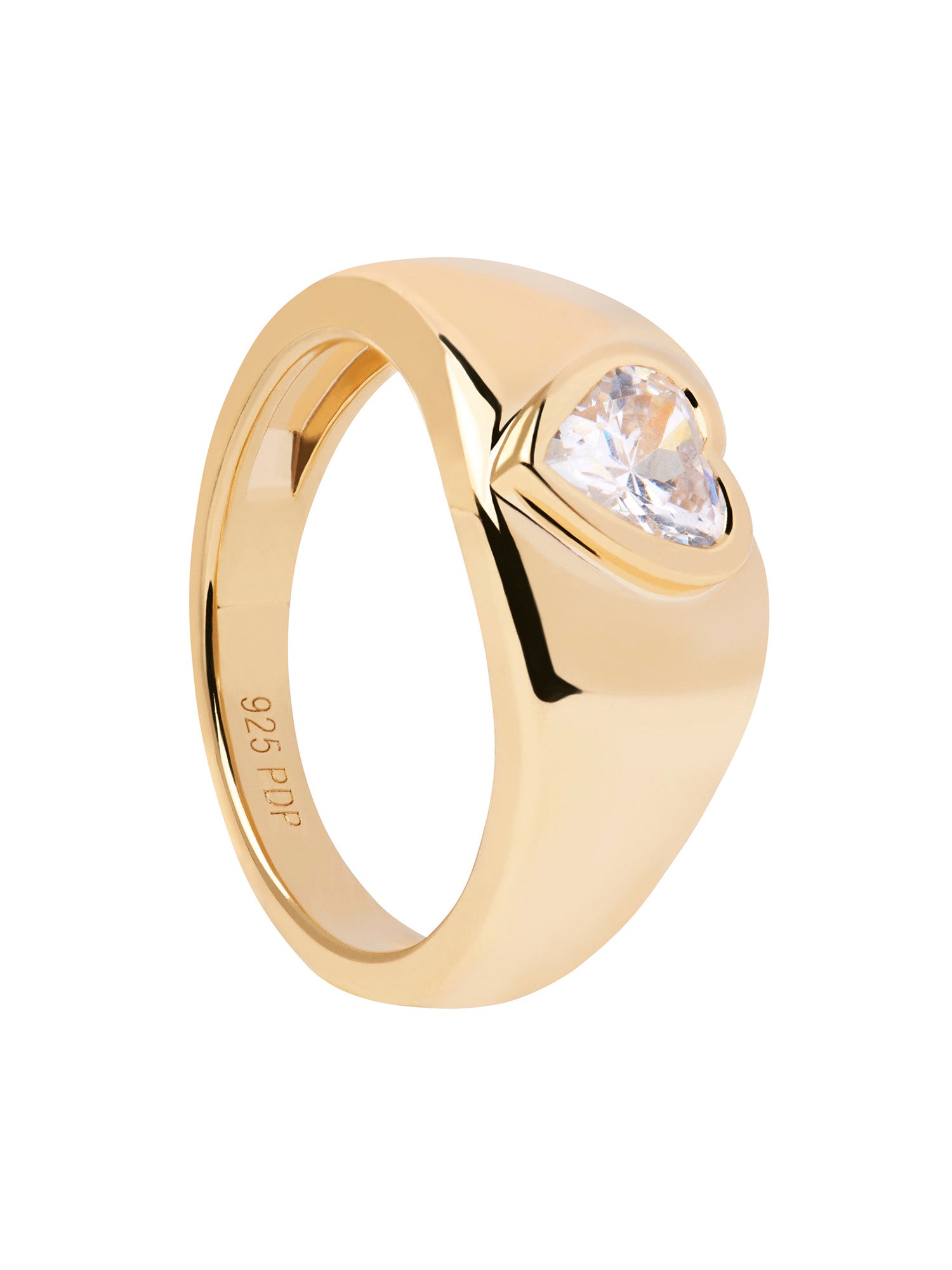 PDPaola Ring in der Farbe gold mit Herzmotiv aus einem Glitzerstein; Größe 52, Produktbild