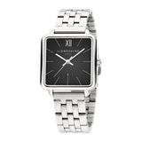 Liebeskind Berlin Armbanduhr im Retro-Look mit schwarzem Zifferblatt, silbernem, quadratischem Gehäuse und silbernem Edelstahlband; Zusatzbild