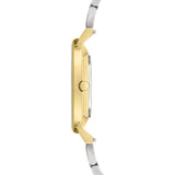 Liebeskind Berlin Armbanduhr mit Datumsanzeige, goldenem Gehäuse und silber-goldenem Edelstahlband; Seitenansicht
