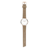 Liebeskind Berlin Armbanduhr mit Zirkoniadetails auf dem Zifferblatt, roségoldenen Indizes, roségoldenem Gehäuse und beigem Lederband; Zusatzbild