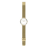 Liebeskind Berlin Armbanduhr mit Zirkoniadetails auf dem Zifferblatt, goldenen Indizes, goldenem Gehäuse und goldenem Meshband; Zusatzbild