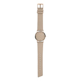 Liebeskind Berlin Armbanduhr mit beigem Zifferblatt aus Leder und vier Nähten als Indizes, roségoldenen Zeigern, roségoldenem Gehäuse und grauem Lederband; Zusatzbild
