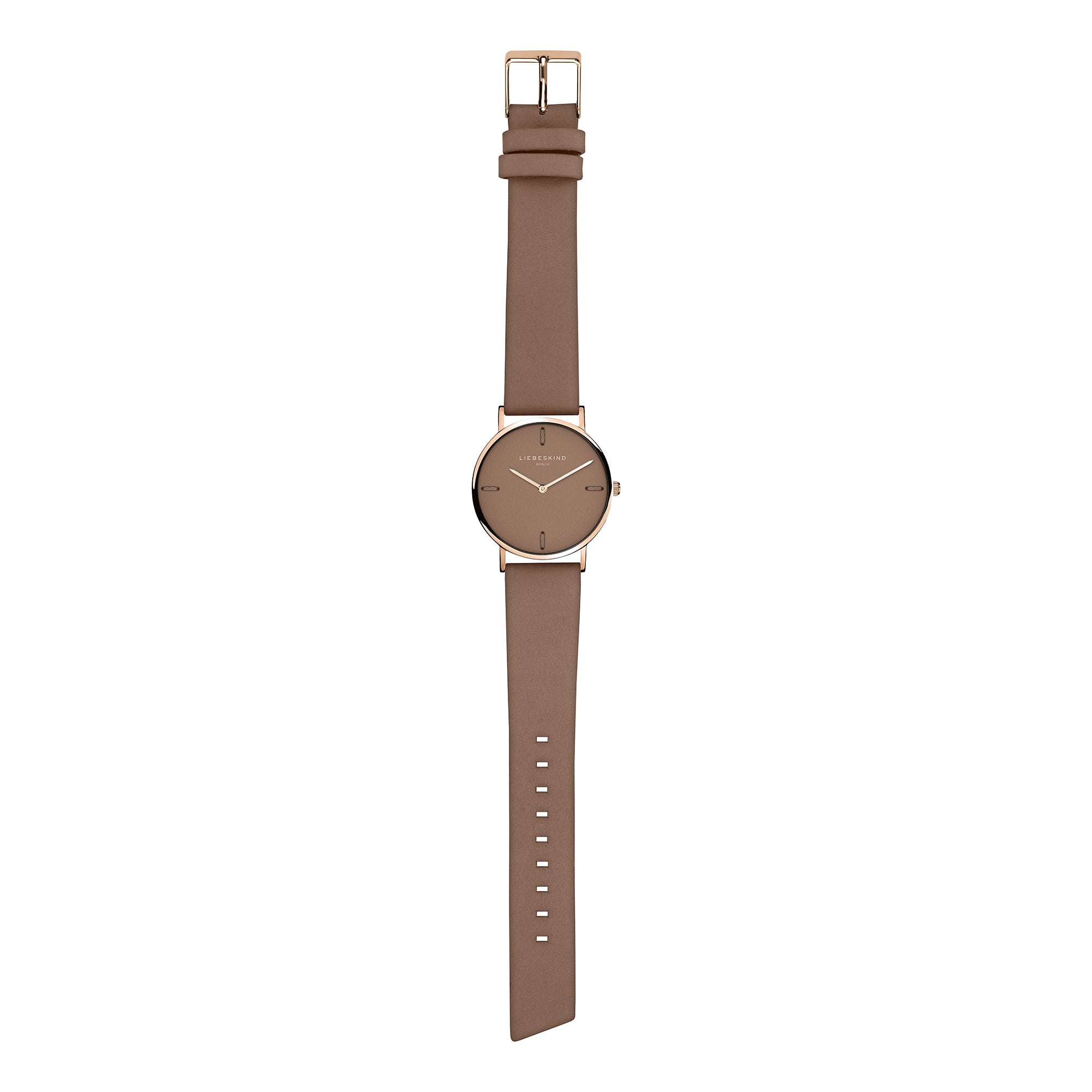 Liebeskind Berlin Armbanduhr mit braunem Ziffernblatt aus Leder, roségoldenem Gehäuse und braunem Lederband Zusatzbild