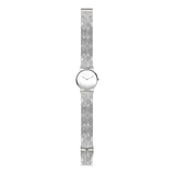 Liebeskind Berlin Armbanduhr mit silbernem Zifferblatt, silbernen Indizes, silbernem Gehäuse und silbernem, glitzerndem Meshband; Zusatzbild