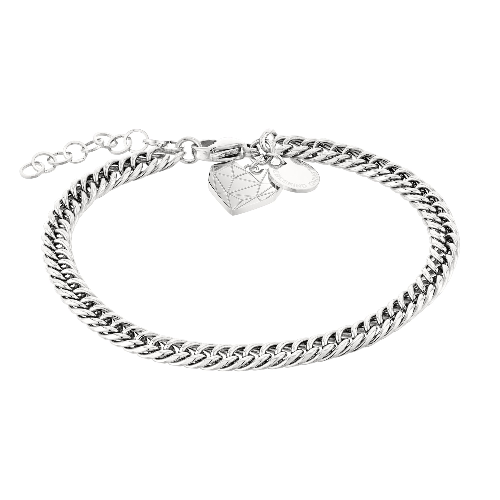 Liebeskind Berlin Armband mit Panzerkette und grafischem Herzanhänger in der Farbe silber Produktbild