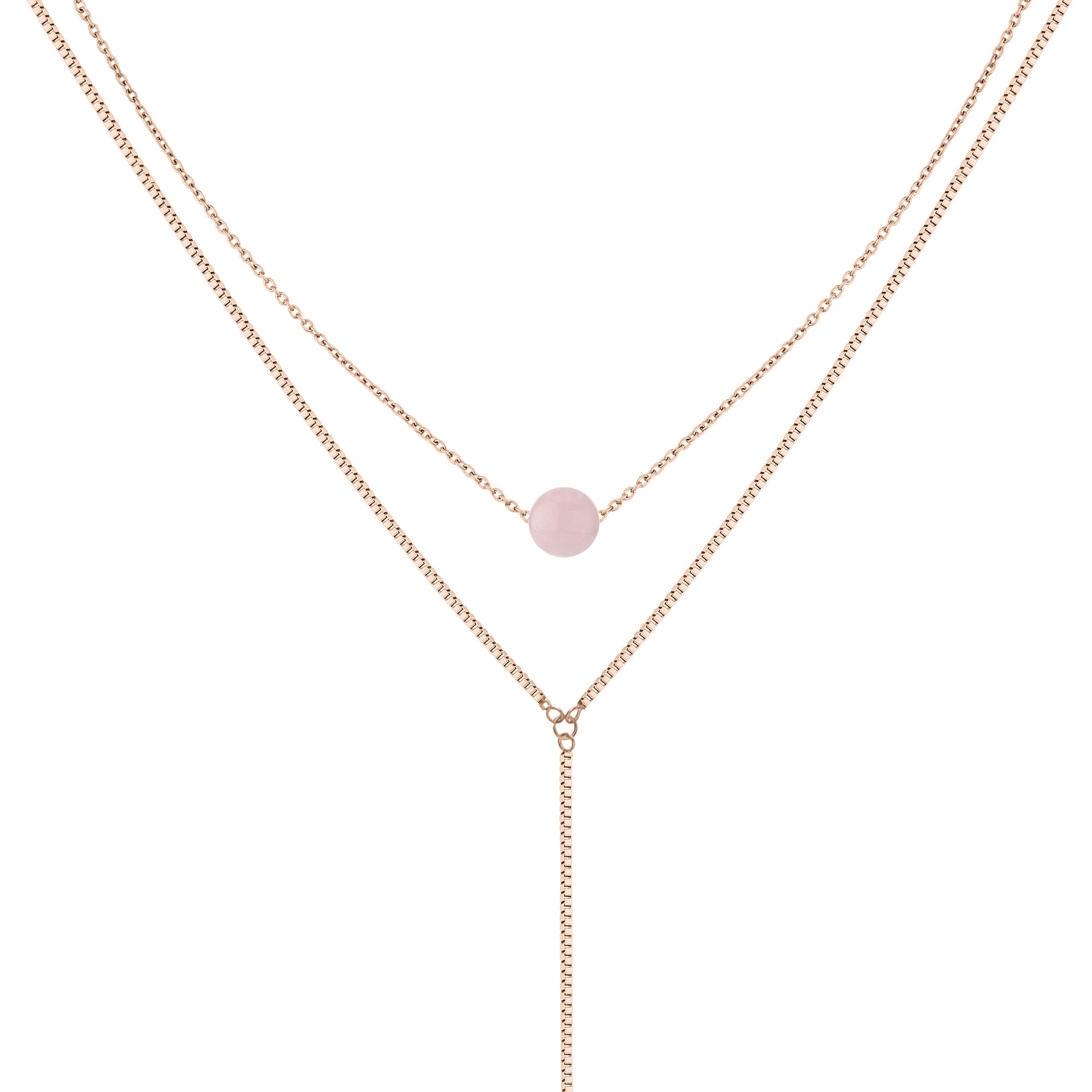 Liebeskind Berlin Halskette bestehend aus einem Mix einer roségoldenen Venezianerkette und einer Ankerkette mit Beads Anhänger aus Rosenquarz; Zusatzbild