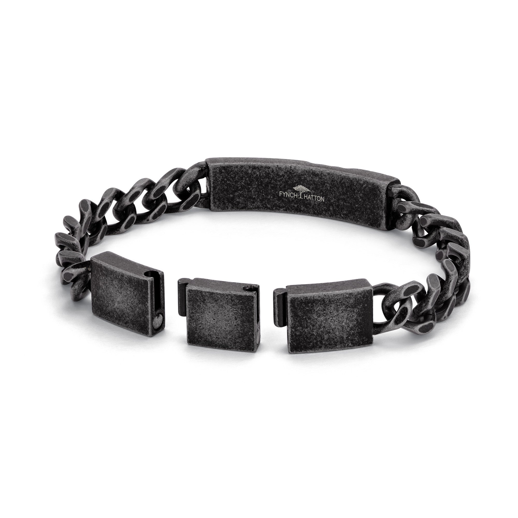 Fynch-Hatton Armband mit Panzerkette und markantem Mittelteil mit bearbeiteter Oberfläche in der Farbe grau; Zusatzbild