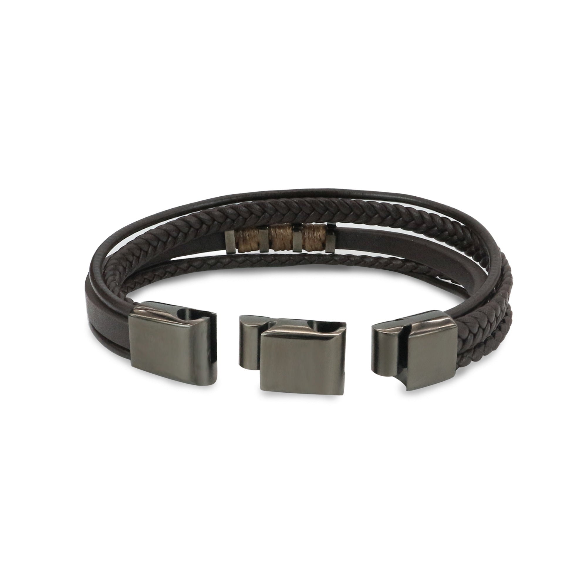 Fynch-Hatton Armband aus verschiedenen Lederbänder und eingearbeiteten Metallkomponenten in der Farbe grau; Zusatzbild