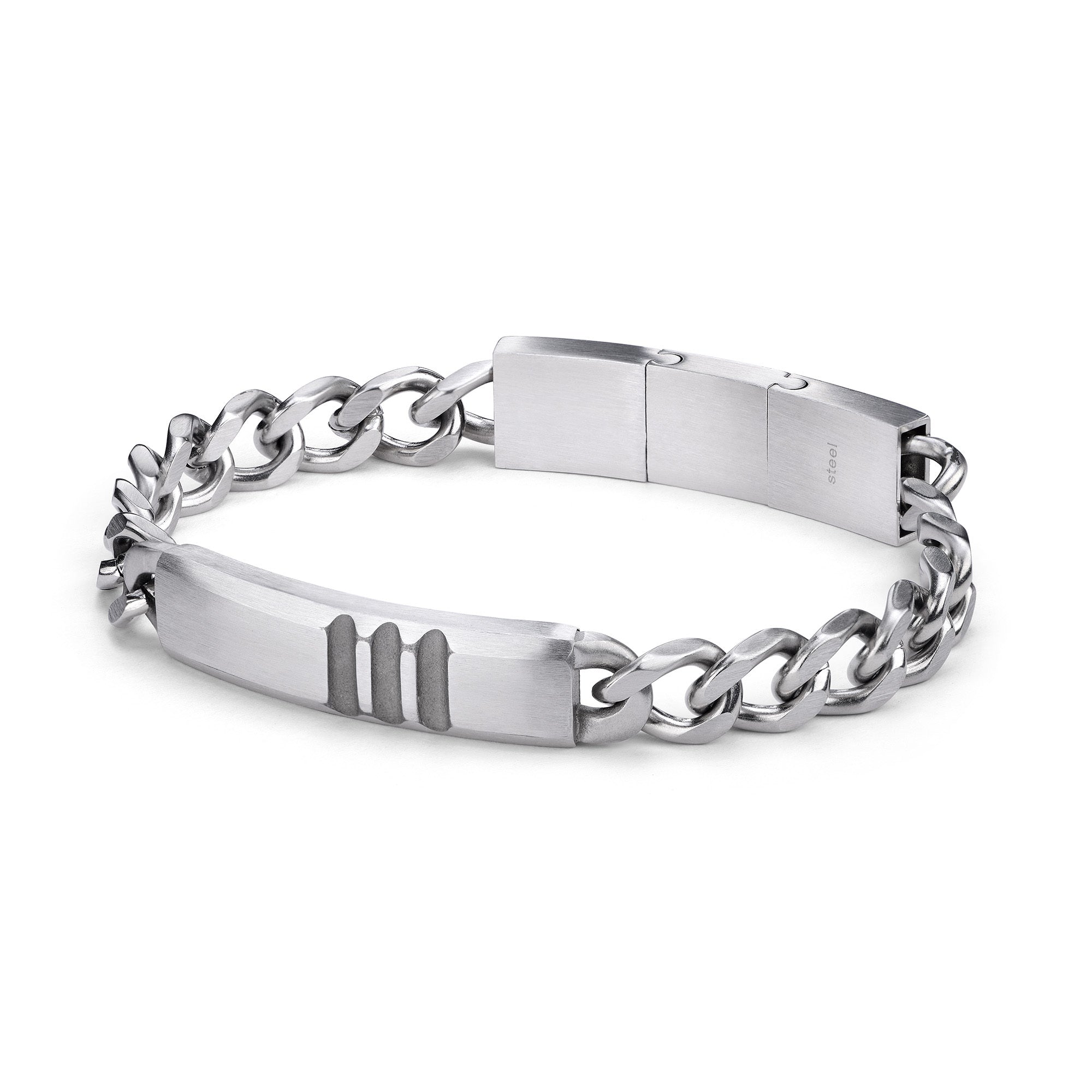 Fynch-Hatton Armband mit Panzerkette und markantem Mittelteil mit bearbeiteter Oberfläche in der Farbe silber; Produktbild