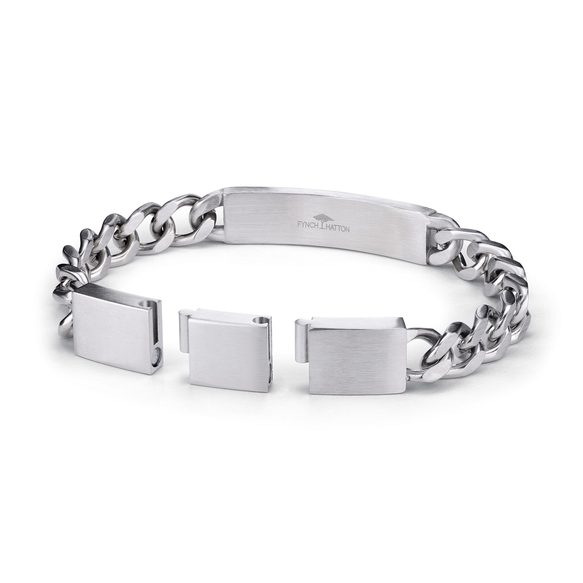 Fynch-Hatton Armband mit Panzerkette und markantem Mittelteil mit bearbeiteter Oberfläche in der Farbe silber; Zusatzbild