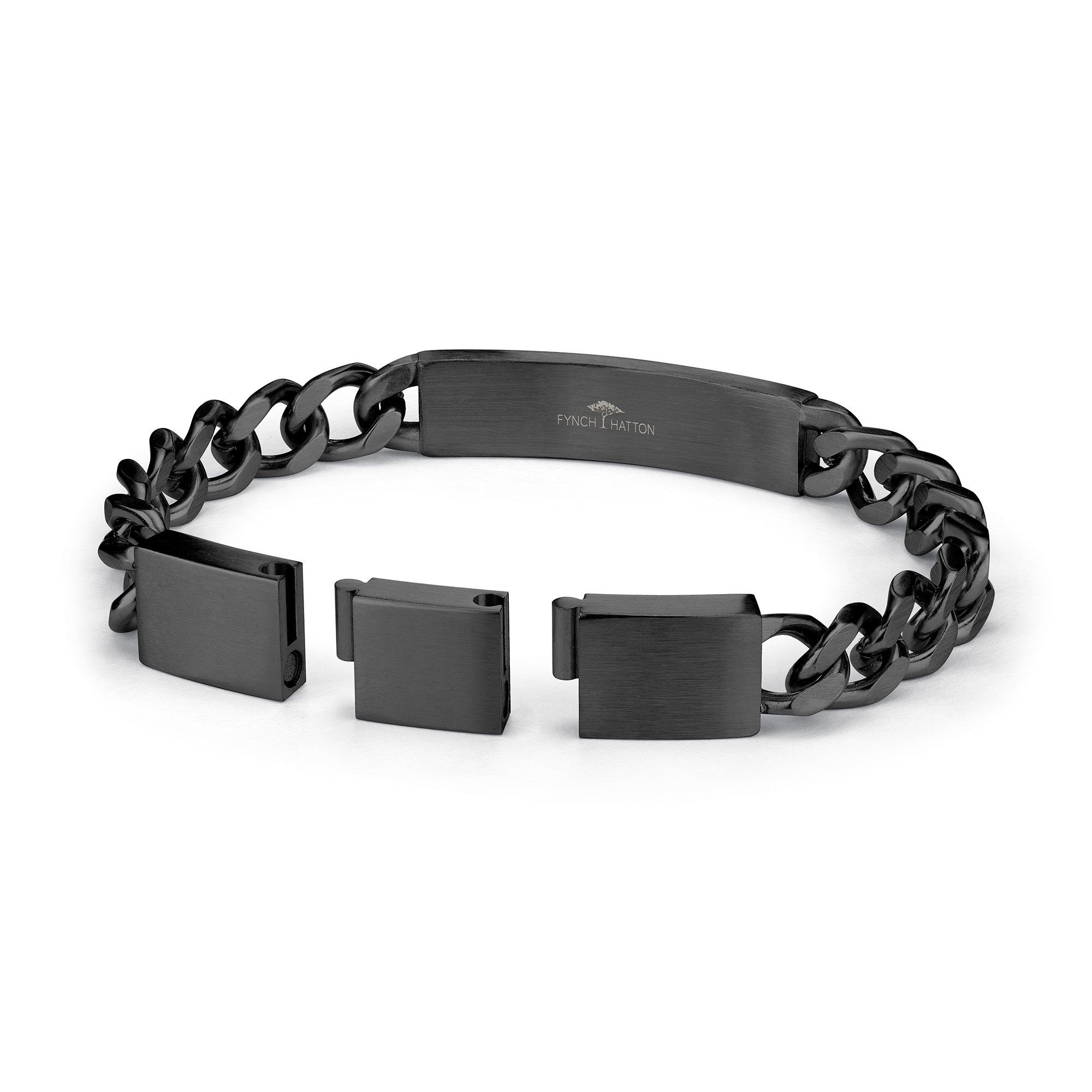 Fynch-Hatton Armband mit Panzerkette und markantem Mittelteil mit bearbeiteter Oberfläche in der Farbe schwarz; Zusatzbild