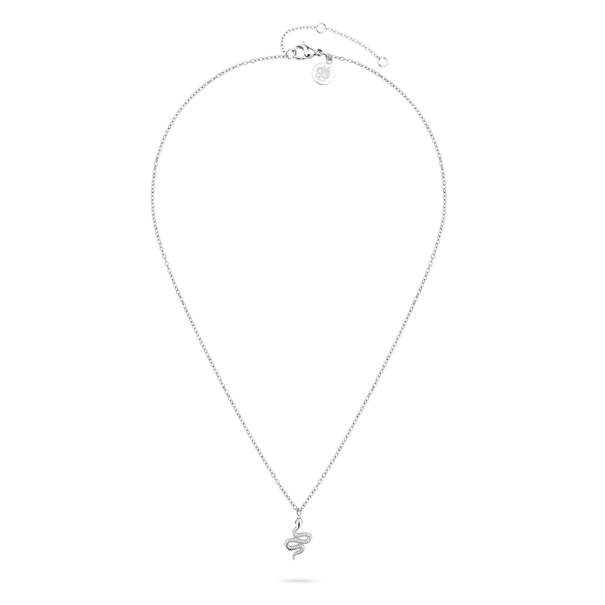Die Apple of Eden Halskette - The Stylish Snake ist eine dünne Silberkette mit einem kleinen Schlangen-Anhänger, perfekt als elegante Kette für den Alltag, von Apple of Eden und auf weißem Hintergrund abgebildet.