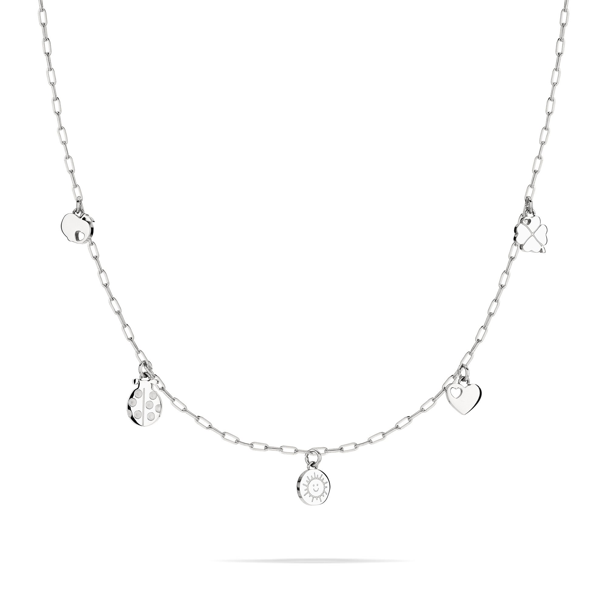 Cool Time Kids Halskette - Der Cool Charm von Cool Time besteht aus fünf kleinen Motivanhängern - Sonne, Herzen und Marienkäfer -, die dekorativ auf der hochwertigen Kette verteilt sind.